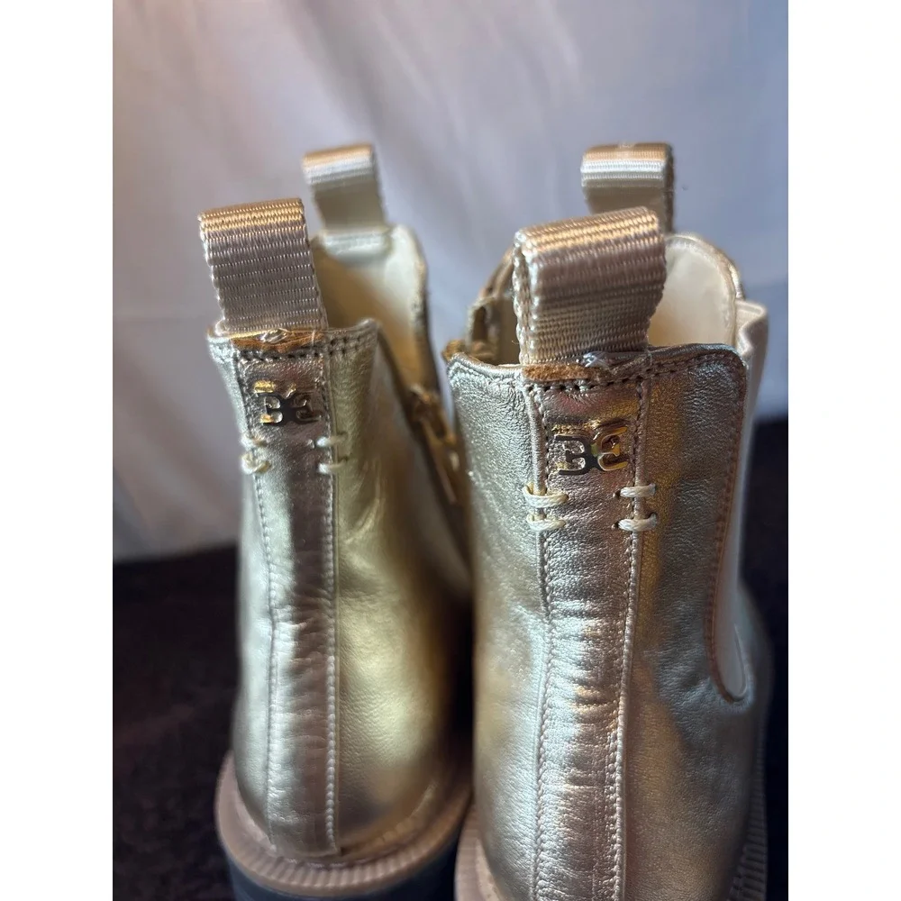 Sam Edelman Kids Metallic Gold Chelsea Boots Lug‎ Sole Zipper Size 4